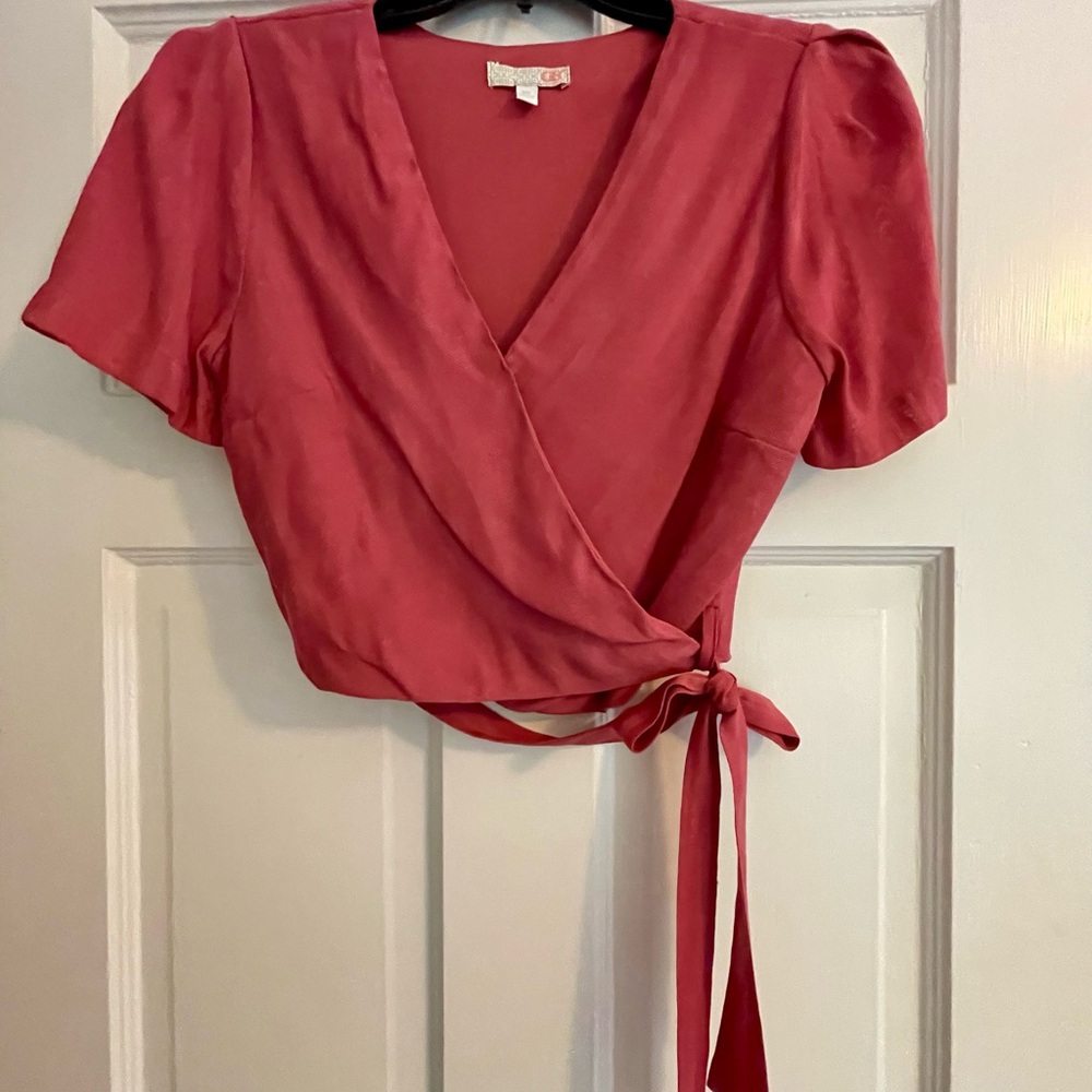 Gianni Bini Pink Puff Sleeve Wrap Blouse